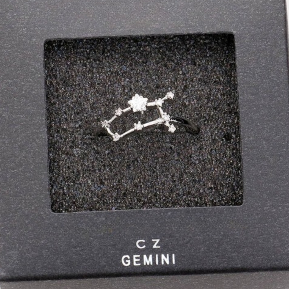 GEMINI Sterling Silver Dipped CZ Zodiac Ring